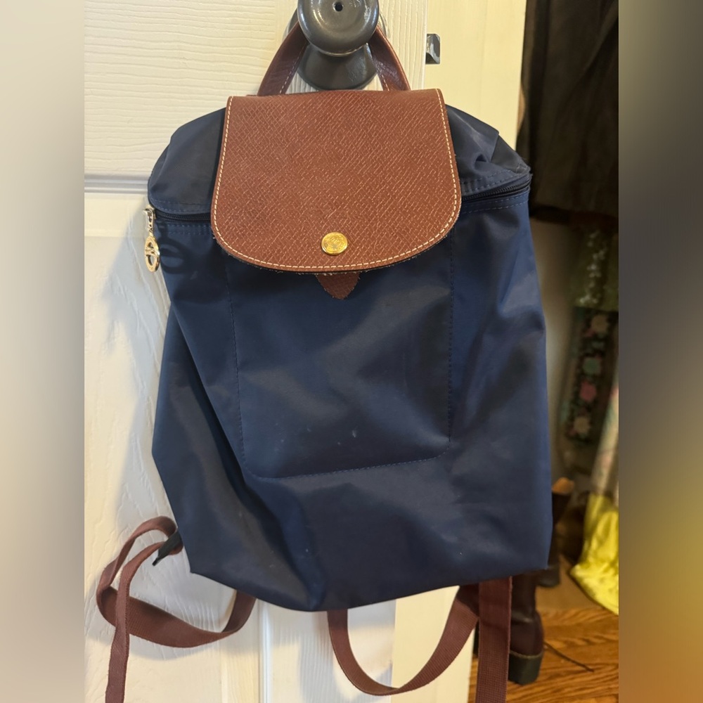 Longchamp Navy and Brown Backpack